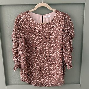Pleione Brown Animal Print Blouse - Medium